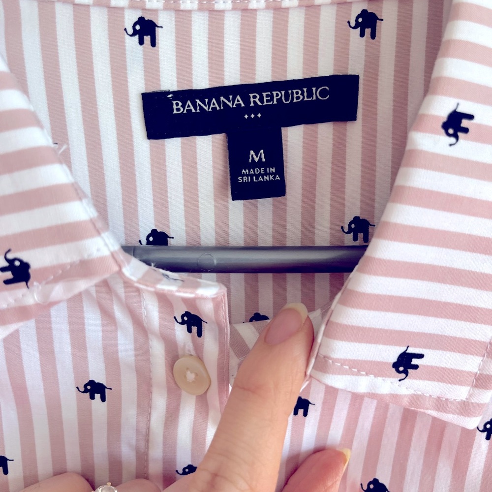 NWOT Banana Republic elephant print striped button down shirt